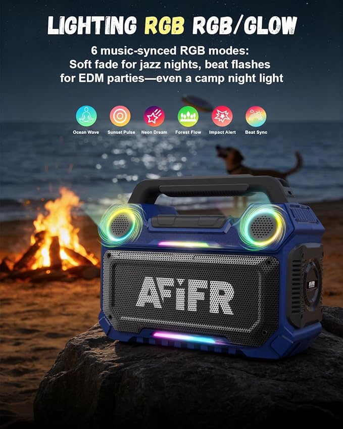Outdoor Bluetooth Speaker, 160W Loud Bass! Rugged, IP67 Waterproof, 24H Playtime with Lights, Wireless TWS Pairing Portable Speakers for Party, Outsides, Travel, Beach, Garage(Tide Blue)