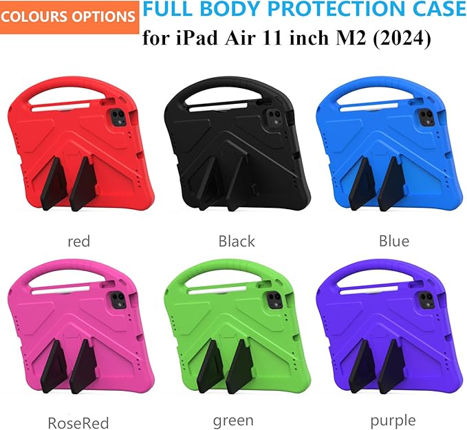 Kids Case for iPad Air 11 inch M4/M3/M2 (2026/2025/2024) with Pencil Holder/Shockproof Handle/Kickstand/Slim Lightweight Soft EVA Foam Folio Stand Tablet Protective Girls Boys Cover, Rose