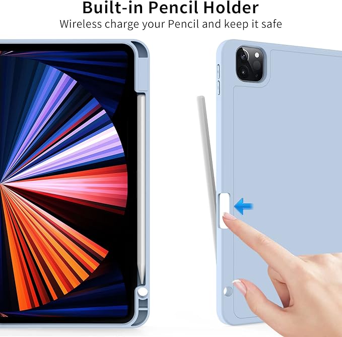 kenke Case for iPad Pro 11 Inch 4th/3rd/2nd Generation (2022/2021/2020) with Pencil Holder, Slim Trifold Smart Cover with Soft TPU Back, Support 2nd Gen Pencil Charging, Auto Sleep/Wake, Light Blue