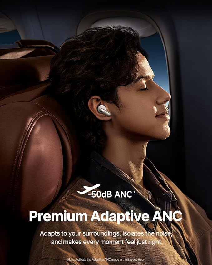 Baseus Inspire XP1 Adaptive Noise Cancelling Earbuds, Sound by Bose, Dolby Audio, Premium Real-Time Adaptive ANC, Adaptive Tuning Sound, Natural Fit Design, 6-Mic Adaptive Clear Calls, 45H Playtime