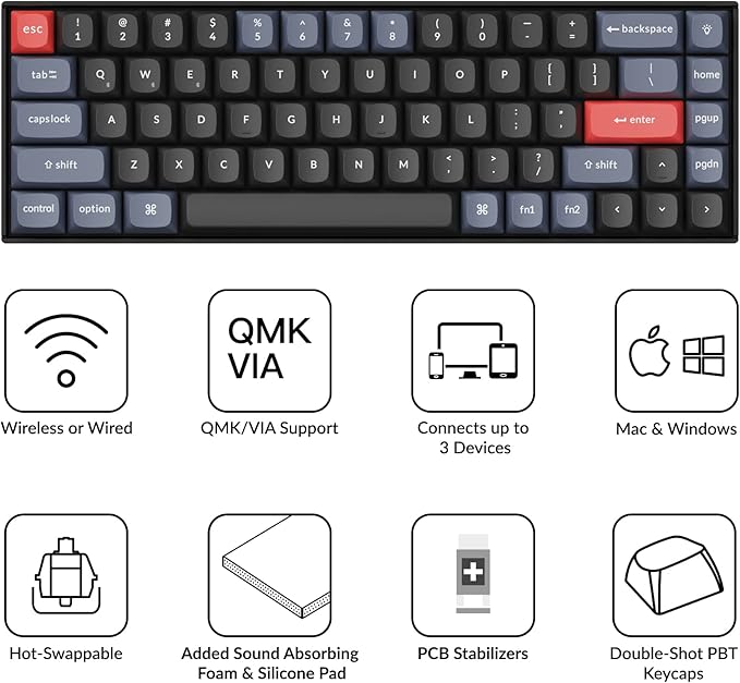 Keychron K6 Pro Wireless Mechanical Keyboard, QMK/Launcher Programmable Macro, Hot-Swappable Brown Switch, 65% Layout RGB Backlit Office Keyboard for Mac Windows Linux