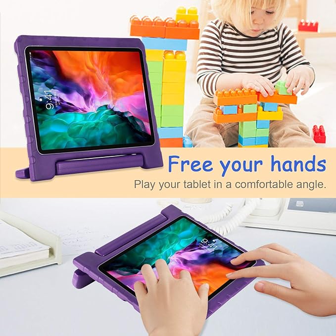 Kids Case for iPad Pro 11-inch 4th/3rd/2nd Gen 2020-2022, Techcircle [Support Pencil Charging] Handle Stand Lightweight EVA Foam Bumper Protective Child Friendly Drop Proof Cover, Purple