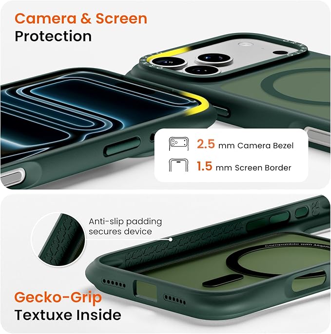 ORNARTO Magnetic for iPhone 17 Pro Max Case, 20FT Military-Grade Drop Protection, Compatible with MagSafe, Slim Shockproof Translucent Matte Phone Case for iPhone 17 Pro Max 6.9", Olive Green