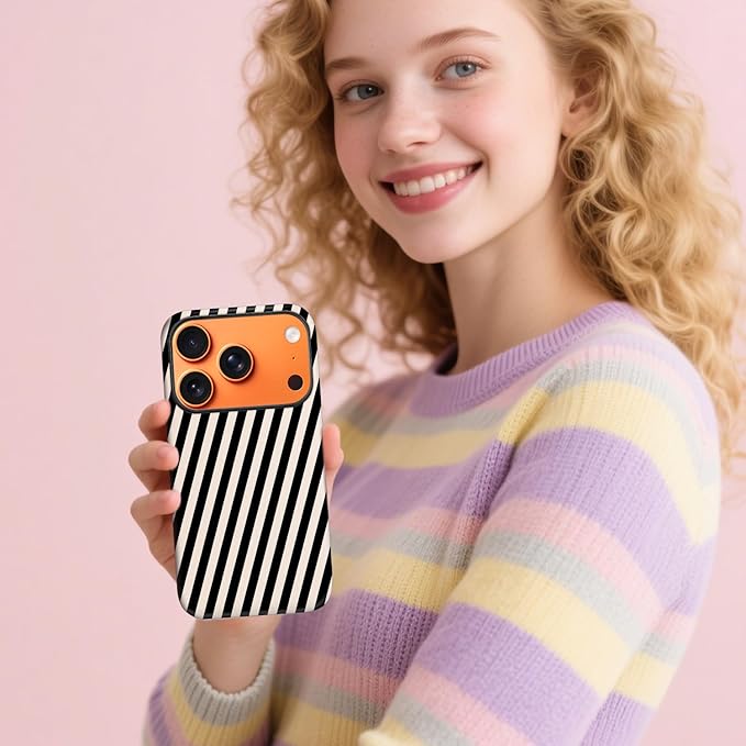 Magnetic for iPhone 17 Pro Max Case Cute Diagonal Stripes Phone Case, Shockproof Slim TPU and Hard PC Protective Phone Cover Compatible with MagSafe Designed for Women Girls,Black and White