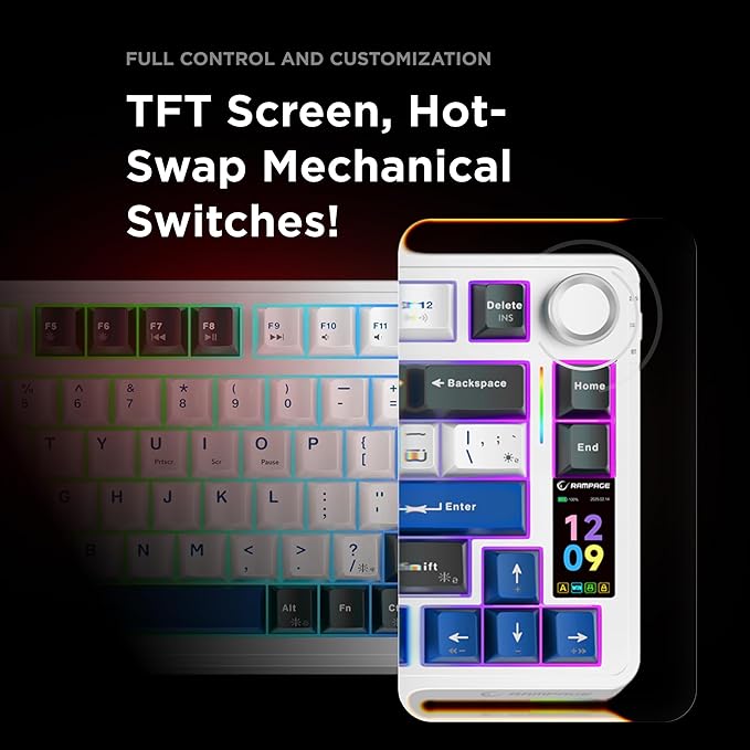 Quell Pro 75% Wireless Mechanical Gaming Keyboard – Hot Swappable Pre-Lubed Switches, Creamy Typing Sound, Smart Screen & Control Knob, RGB Backlit, PBT Keycaps, Compact Keyboard for PC