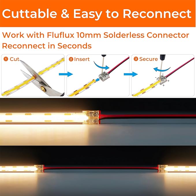 COB LED Strip Lights 4000K, 24Volt Premium Diffused Tape Light with Strong 3M VHB Adhesive, CRI 95, UL Listed, Dimmable, 5W/FT for Accent, Ambient Lighting (Power Supply Not Included)