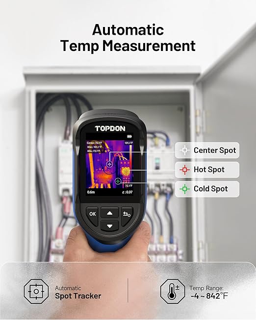 TOPDON TC004 Mini Thermal Imaging Camera, 240 x 240 TISR Resolution, 15-Hour Battery Life, 128 x 128 IR Resolution, 25Hz Handheld Infrared Camera with High/Low Temp Alerts, Auto Shutdown- Blue