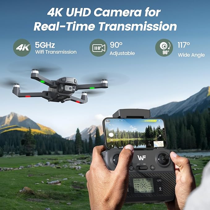 Drones with Camera for Adults 4k, WeFone WF30 GPS FPV Foldable Quadcopter for Beginners, Follow Me and Auto Return Home, Brushless Motor, 5G Transmission, 2 Batteries for 40 Mins Flight Time, Black