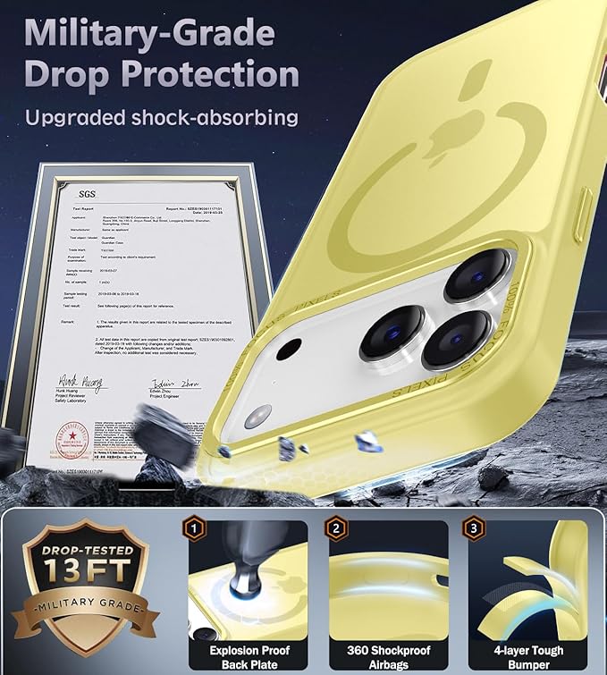 Newfuture Magnetic for iPhone 17 Pro Case [Compatible with Magsafe] [Military Grade Drop Protection] Translucent Matte Anti-Scratch Shockproof Protective Phone Case for iPhone 17 Pro 6.3 Inch, Yellow