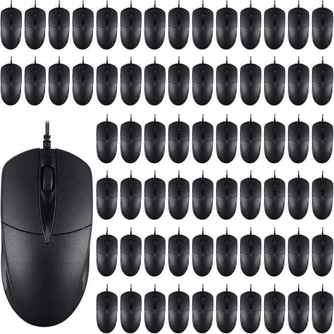 Kathfly 100 Pcs Black Wired USB Computer Mouse Bulk 1000 DPI 3 Button Corded Mouse with Home Office Noiseless Simple USB for Computer Laptop Desktop PC