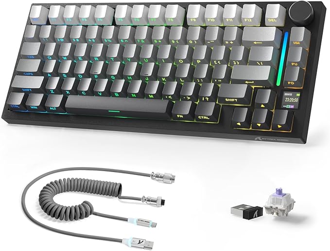 Attack Shark X820Ultra Wireless 75% Mechanical Gaming Keyboard with Screen & Knob Hot Swappable 2.4GHz/BT/Wired RGB Backlit Gasket Mount Side Print PBT Keycap QMK Web Driver Gift Switch-Moonnight