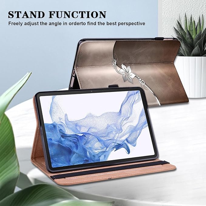 Case for iPad Air 11 Inch M4/M3/M2 (2026/2025/2024),iPad Air 5th/4th Generation Case 10.9 Inch 2022/2020, PU Leather Stand Shockproof Cover with Card Slots - Silver Flower