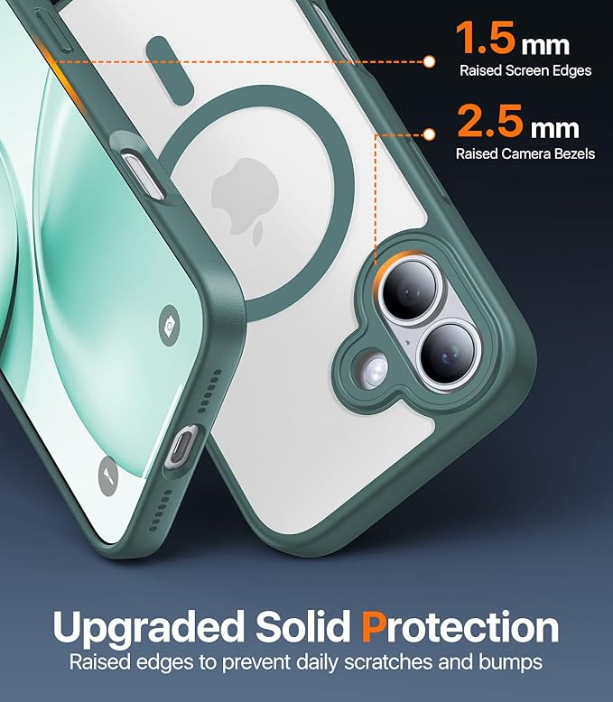 Magnetic for iPhone 17 Case,[Anti-Slip][Compatible with MagSafe][Military Grade Drop Protection] Shockproof Protective Translucent Matte Phone Case for iPhone 17 Case,Night Green