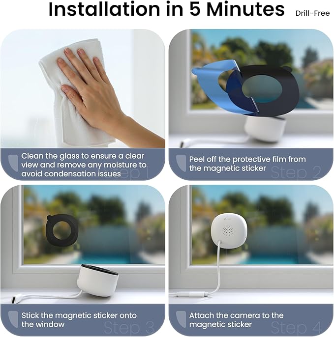 INFIYA 2K Window Cameras for Home Security- 5Ghz & 2.4Ghz WiFi Window Camera, Color Night Vision, Motion & Human Detection, Continuous 24/7 Recording, Cloud(Optional) & Local Storage, K1 1P