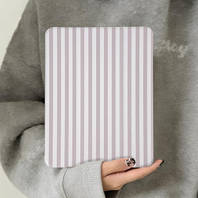 Lovmooful Compatible for iPad 11th 11-Inch A16 (2025),iPad 10 (10.9-Inch,2022 Model,10th Generation) Case with Pencil Holder Cute Striped Aesthetic Design Soft TPU Trifold Stand Protective-Apricot