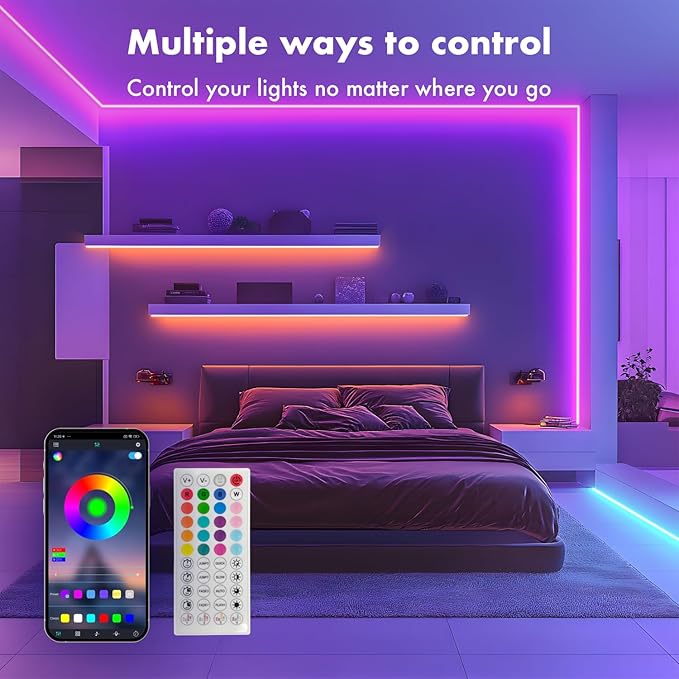 SILFU Neon Rope Lights, 40FT RGB LED Strip Lights, Waterproof IP67 LED Lights for Bedroom, DIY Design, Music Sync, 44 Key Remote Control, Multiple Modes for Bedroom, Holiday Decoration