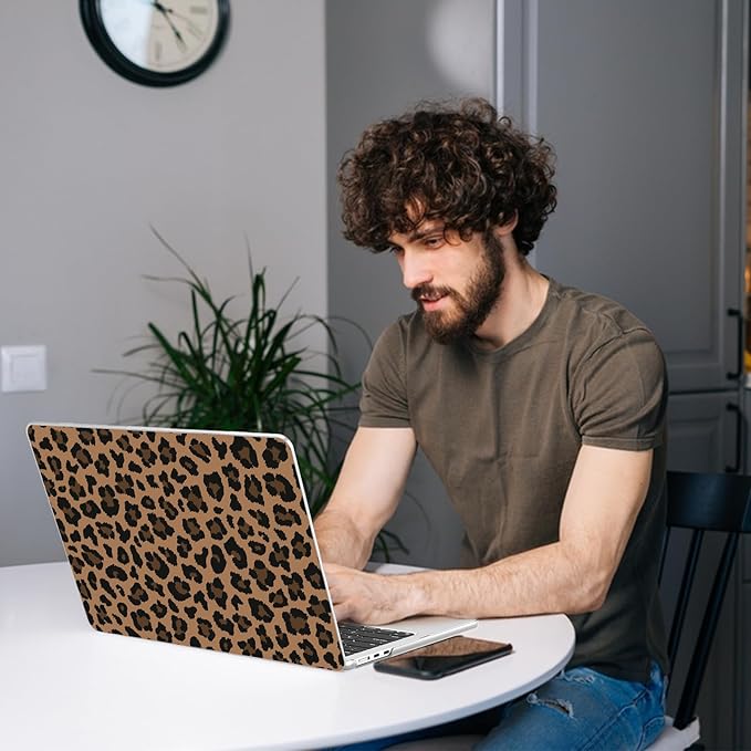 AKIT Compatible with MacBook Air 13 inch Case M5 2026 2025-2022 M4 M3 M2 A3449 A3240 A3113 A2681, Pattern Hard Shell Laptop Case+Screen Protector+Keyboard Cover for Mac Air 13.6 inch, Brown Leopard
