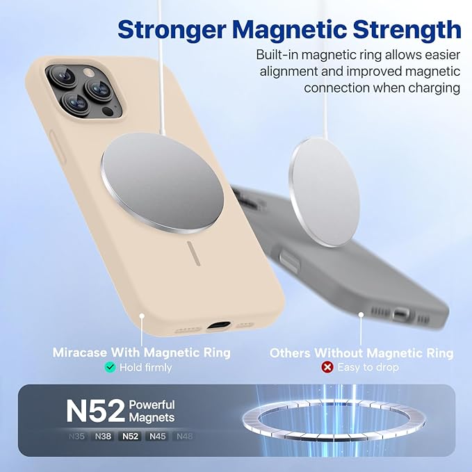 Miracase Magnetic for iPhone 13 Pro Max Case, [Soft Anti-Scratch Microfiber Lining], Compatible with MagSafe, Liquid Silicone Shockproof Drop Protection Phone Case for 13 Pro Max, Sand