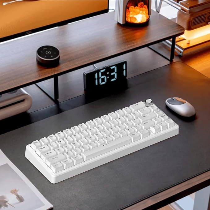 TMKB T68E 60% Wired Gaming Mechanical Keyboard, RGB Backlit Hot-Swappable Gasket Mount, Creamy Keyboard with Pre-Lubed Blueberry Switch, White