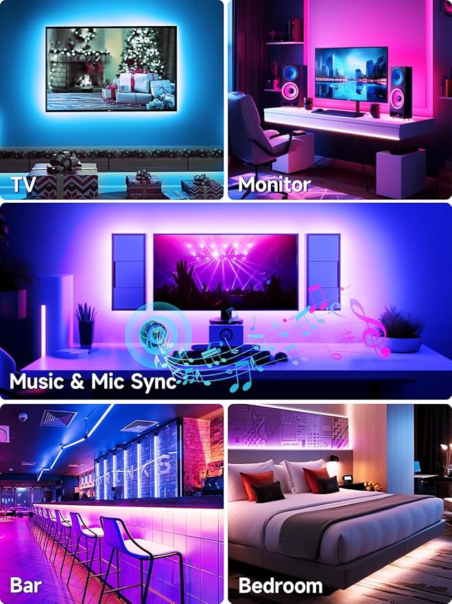 Tyute TV LED Lights, 16.4ft LED Lights for 45-75 Inch TV Behind Lighting, RGB Color Changing TV Backlight with APP & Remote Control, Music Sync USB LED Strip Light for Bedroom Gaming Room Decor