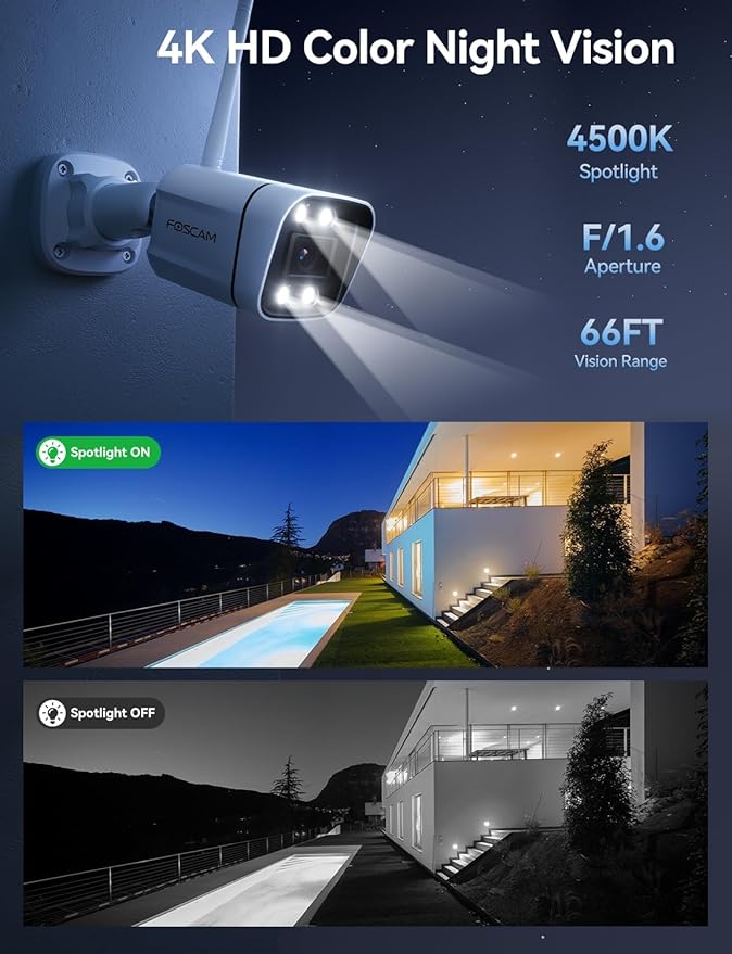 FOSCAM 4K 8MP Security Cameras Wireless Outdoor, 5GHz&2.4GHz WiFi Surveillance Camera for Home Security Outside, 120° FoV, 20x Digital Zoom, AI Detect Human/Vehicle, 66FT Color Night Vision, IP66