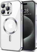 Hython Magnetic Clear for iPhone 15 Pro Case with Camera Lens Protector [Compatible with MagSafe] Luxury Plating Edge Slim Soft TPU Cover Protective Phone Case for iPhone 15 Pro 6.1", Silver