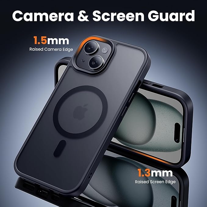 toushion 3 in 1 for iPhone 15 Case with MagSafe, Screen Protector*1 Camera Lens Protector*1,Matte Skin Feeling Back Cover Military-Grade Protection for iPhone 15 Phone Case 6.1 inch Matte Black