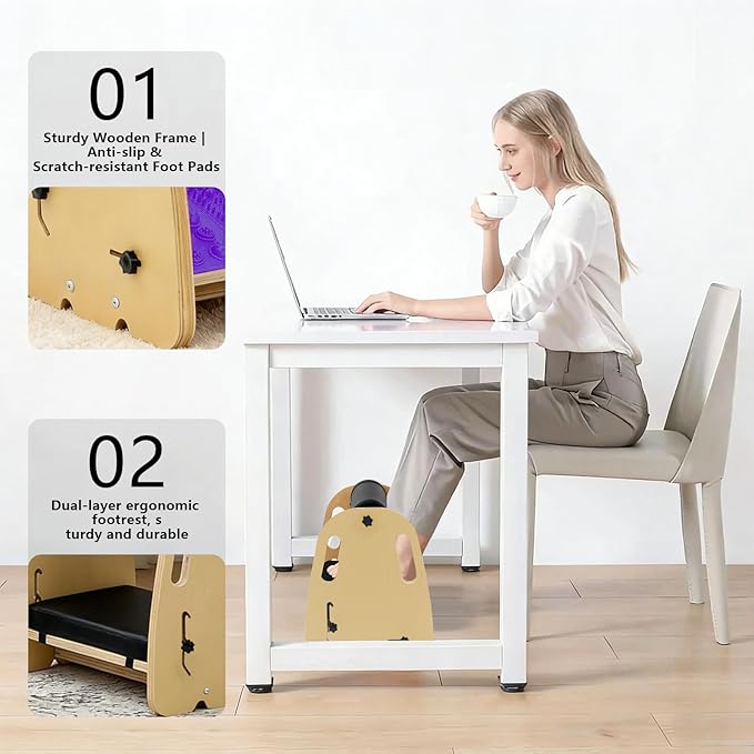 Wooden Under Desk Foot Rest for Work, Versatile Ergonomic Foot Stool with Dual Use Design for Office Home Gaming, Relieve Leg Back Lumbar Fatigue - Purple