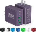 [2-Pack] USB C Wall Charger, 50W Charger Block 5-Port PD Fast Charging Blocks,Multiport 2USB C+3USB A Plug,Type C Power Adapter Brick Cube for iPhone 17/16/15/14/13/Pro,Samsung,for Switch（Purple）
