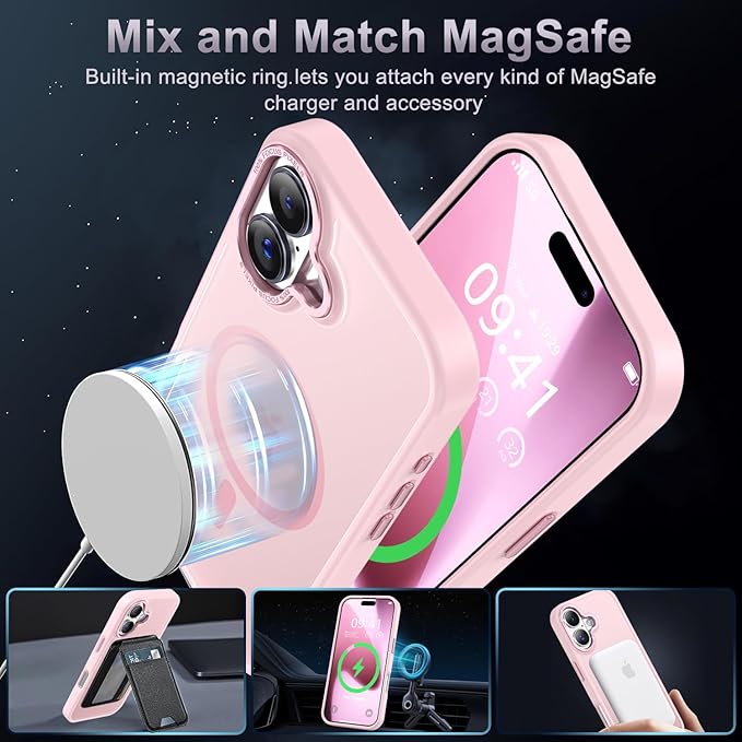 Newfuture Magnetic for iPhone 17 Case [Compatible with Magsafe] [Military Grade Drop Protection] Translucent Matte Anti-Scratch Shockproof Protective Phone Cover 6.3 Inch, Tender Pink