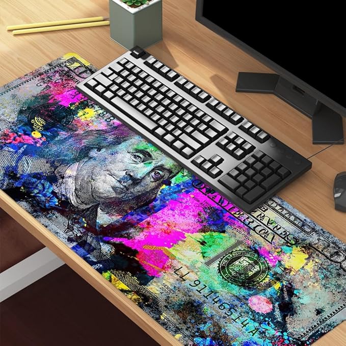 Rainbow 100 Dollar Bills Money Gaming Mouse Pad Hundreds of US Dollar Currency Non-Slip Rubber Mouse Pad for Computers, Laptop,Office, Home Rectangle Personalized Mousepad 31.5" x15.7"