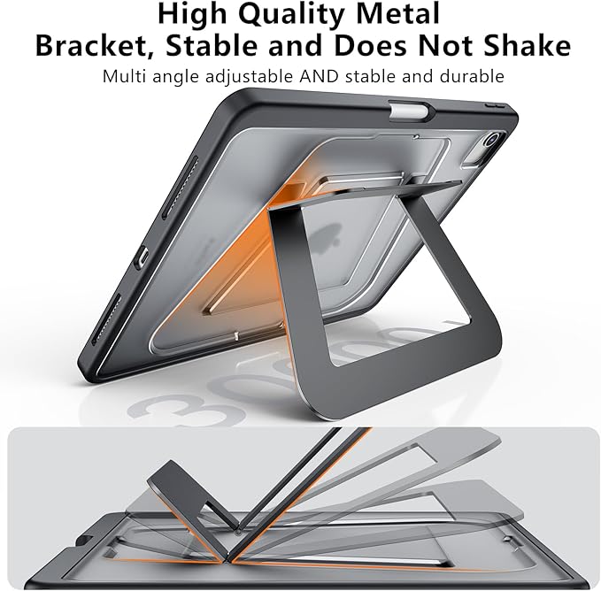 Case for iPad Air 11 inch(M4/M3/M2),iPad Air 5th (2022)/4th Gen (2020) 10.9 Inch,Pro 11 inch,Dual Multi-Angle Adjustable Kickstand Case with Built-in Pencil Holder,Hard Backplate,Black