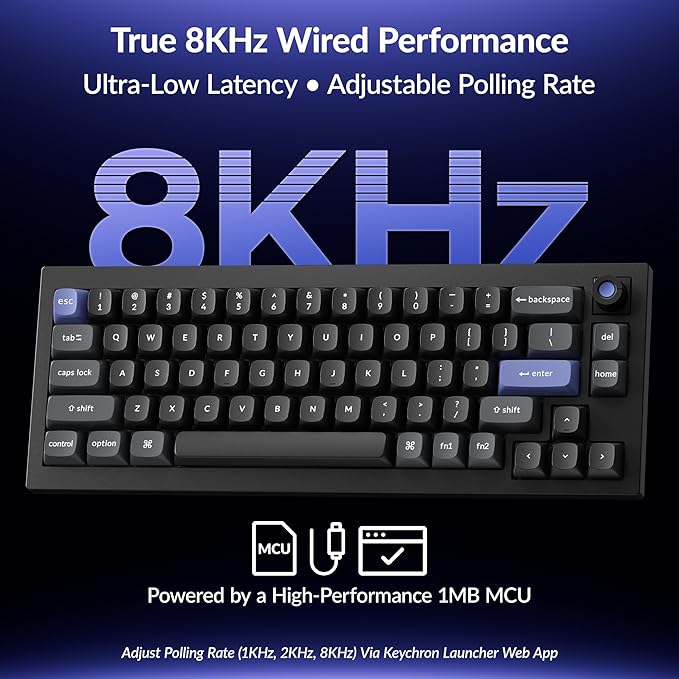 Keychron Q2 HE 8K Wired Hall Effect Gaming Keyboard with Magnetic Switches, 65% Layout, Rapid Trigger, Aluminum Body, Adjustable Actuation, Knob, RGB, Compatible with Mac/Windows/Linux – Black