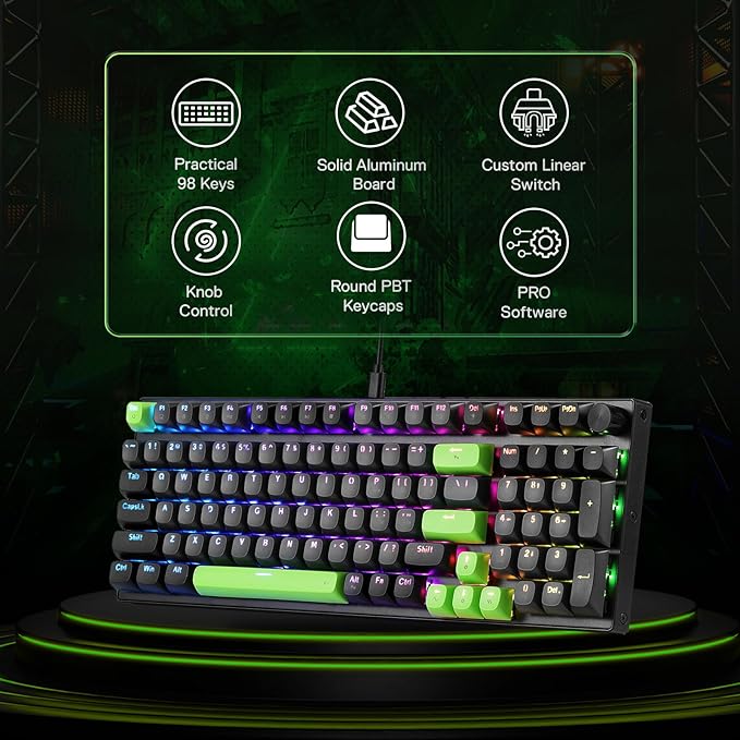 Redragon K740 98 Keys Wired RGB Gaming Keyboard, 95% PBT Mechanical Keyboard w/Solid Aluminum Base, Dedicated Knob Control & Hot-Swap Socket, Custom Linear Switch