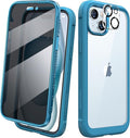 Diaclara Designed for iPhone 15 Case, Full Body Rugged Case with Privacy Built-in Touch Sensitive Anti-Scratch Screen Protector, with Camera Lens Protector for iPhone 15 6.1", Blue
