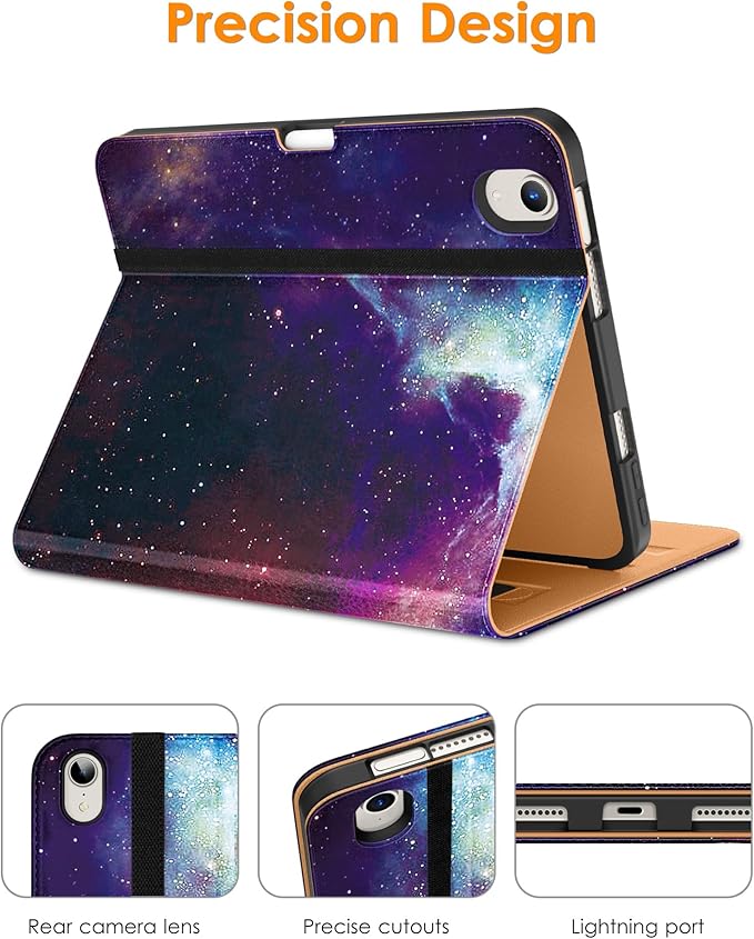 DTTO for iPad mini 7th (A17 Pro) 2024/iPad Mini 6th Generation Case 2021 8.3 Inch, Premium Leather Business Folio Stand Cover for Mini 7/6 with Pencil Holder-Multiple Viewing Angles, Galaxy