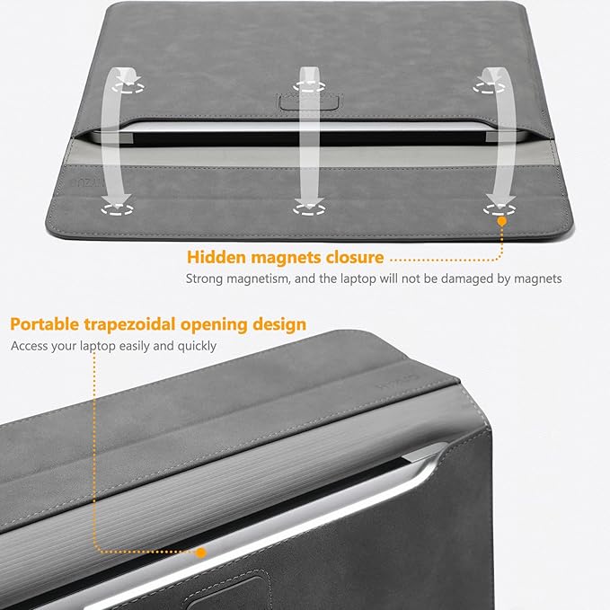 HYZUO 13 Inch Laptop Case Sleeve with Stand for 2026-2018 MacBook Air 13 M5 M4 M3 M2 M1, 2026 13" MacBook Neo, 2026-2016 MacBook Pro 13 M2 M1, iPad Pro/Air 13, Surface Pro 12-3, XPS 13, Dark Gray