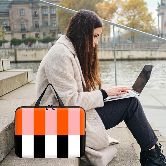 Universal Laptop Sleeve Tablet Case 12 inch, Orange Black White Stripes Slim Carrying Case Handbag Travel Laptop Bag for Surface Pro 9 8 7/Laptop Go 2 3, MacBook Air 11/12