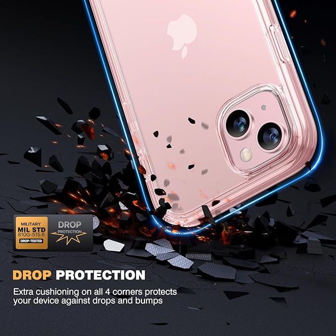 Diaclara Designed for iPhone 15 Plus Case 6.7 Inch, Full Body Rugged Case with Built-in Touch Sensitive Anti-Scratch Screen Protector + Glass Camera Lens Protector for iPhone 15 Plus,Clear Pink