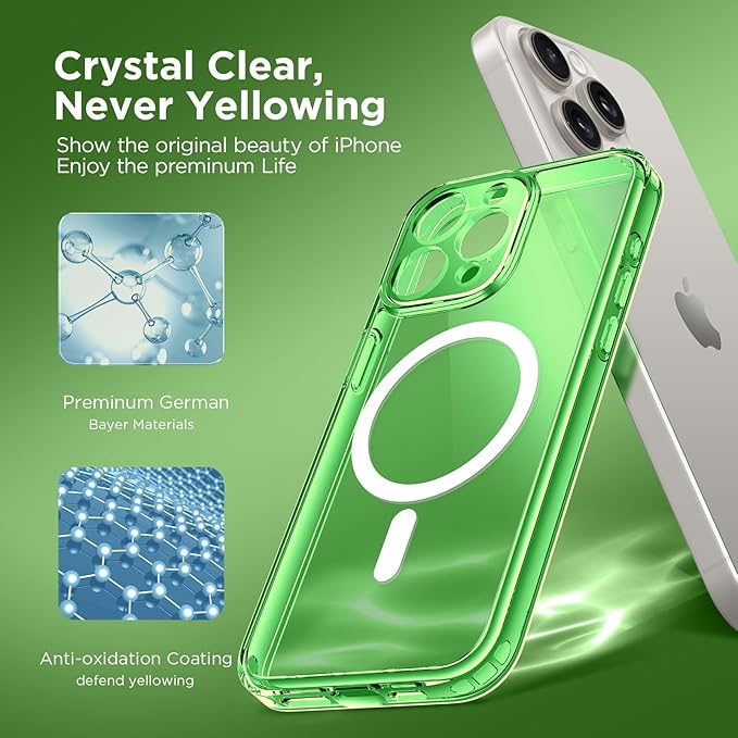 CAPRARO CAPRRO Magnetic for iPhone 13 Pro Max Case, [Compatible with MagSafe] [Full Camera Protection] Shockproof Protective Slim Translucent Matte Phone Case for iPhone 13 Pro Max 6.7'', Clear Green