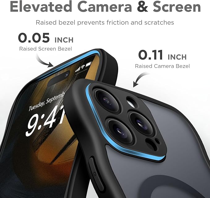 CAPRARO Cute for iPhone 14 Pro Case, Compatible with MagSafe, [Curly Wave Edge] [Full Camera Protection] [14 FT Drop Protection] Magnetic Phone Case for 14 Pro 6.1 Inch, Black