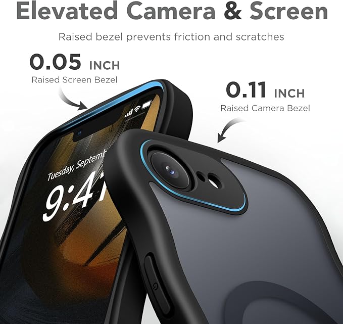 CAPRARO for iPhone 16e Case for Women Girls, Upgraded [Full Camera Protection] [Compatible with MagSafe] Cute Wave Translucent Matte Phone Case for iPhone SE 4 6.1-Inch, Black