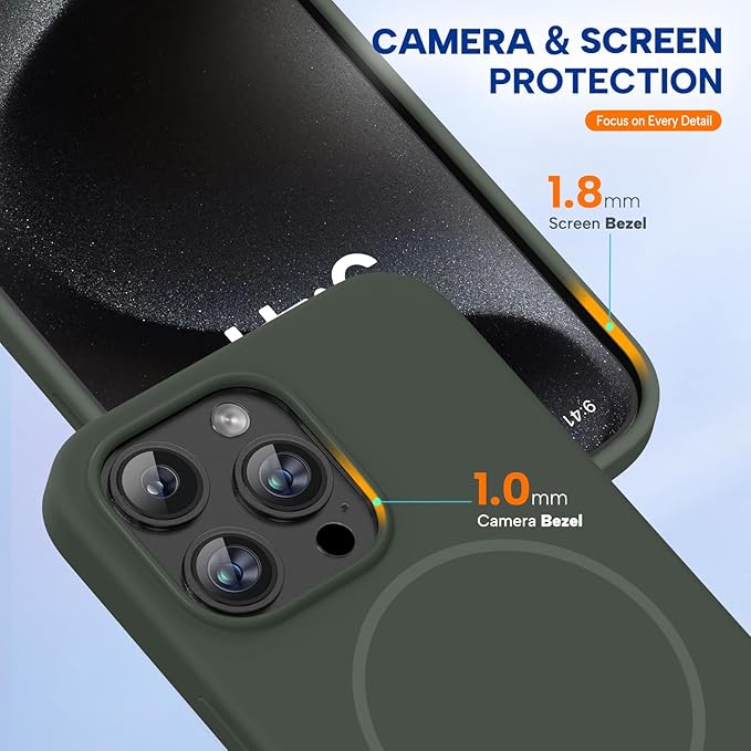 Miracase Magnetic for iPhone 15 Pro Max Case, [Soft Anti-Scratch Microfiber Lining], Compatible with MagSafe, Liquid Silicone Case Shockproof Drop Protection Phone Case for 15 ProMax, Dark Green