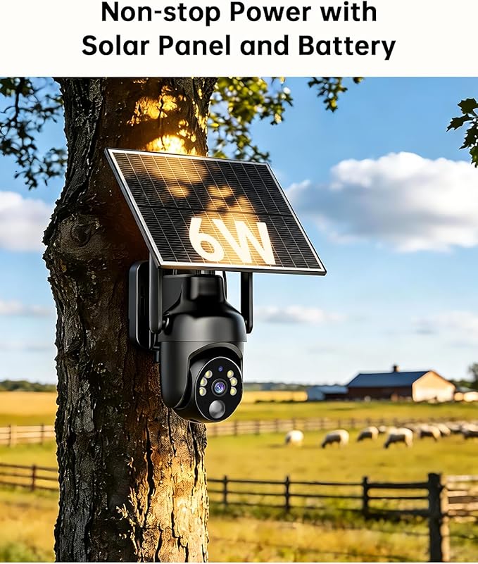 No WiFi Security Camera with Built-in 4G LTE SIM Card, 360° Panoramic View, 2K Live Video, Color Night Vision, Instant Alerts, Phone Access, Solar Cellular Camera Outdoor for Remote Area (2PC)