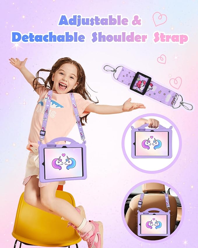 Uppuppy for Samsung Galaxy Tab S10 FE/S9 FE Case- Cute Girls Kawaii Cover Girly 3D Cartoon Teen with Rotating Stand & Strap Purple Soft Silicone for Tab S10FE/S9FE 5G 10.9 Inch Tablet Cases