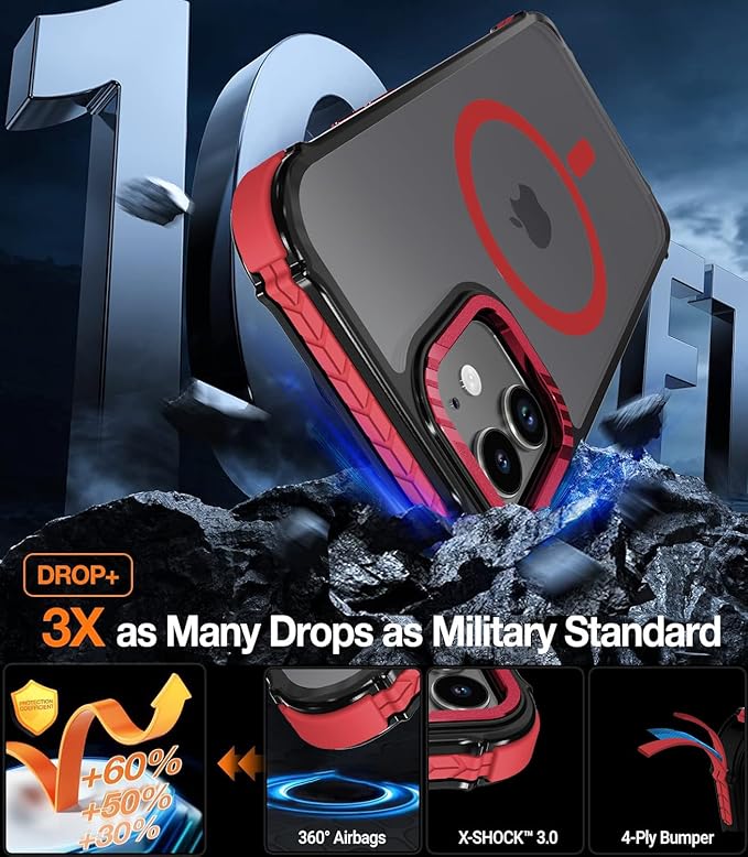DEERLAMN Strong Magnetic Case for iPhone 12/12 Pro 6.1-Inch,[Compatible with Magsafe][Military Grade Drop Protection] Translucent Matte Shockproof Protective Phone Cover-Frosted Red