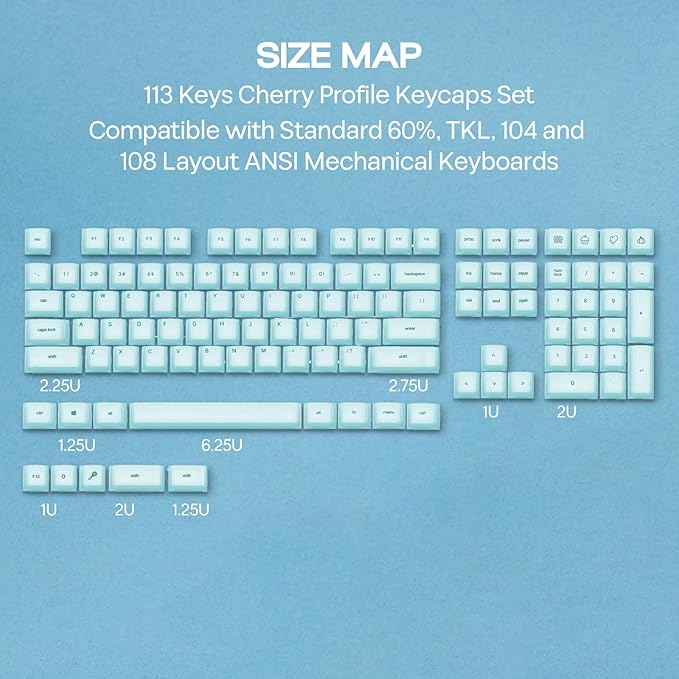 EPOMAKER AegisSil Keycap Set, Silicone Material, Cherry Profile, 113 Keys, 65%/75%/96%/Full Size, Custom Keyboard Keycaps Set for Cherry MX, Kailh, Outemu, Gateron Mechanical Gaming Keyboard (Blue)