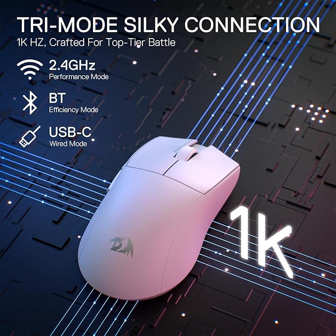 Redragon M916 PRO 3-Mode Wireless Gaming Mouse, 55G Ultra-Light 26K DPI Mouse w/Ergonomic Natural Grip Build, Full Programmable Buttons, Software Supports DIY Keybinds & DPI