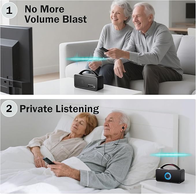 5.8Ghz Wireless Speakers for TV, 30-hrs Playtime, Portable TV Speakers for Hard of Hearing Seniors, 50 ft Range Compatible with ARC, Opt, AUX, USB, Coax Port (Cables Included)
