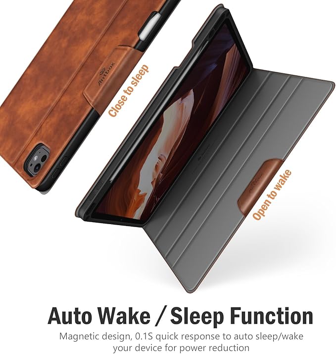 Antbox for iPad Pro 13 Inch Case M5 2025/M4 2024, Built-in Pencil Holder, Supports Pencil Pro/(USB-C), Auto Sleep/Wake, PU Leather (Brown)
